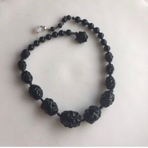 Vintage art glass choker necklace in black